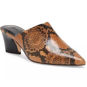 Enzo Angiolini Margo Brown/Tan and Black Snake Print Mules. Size 9